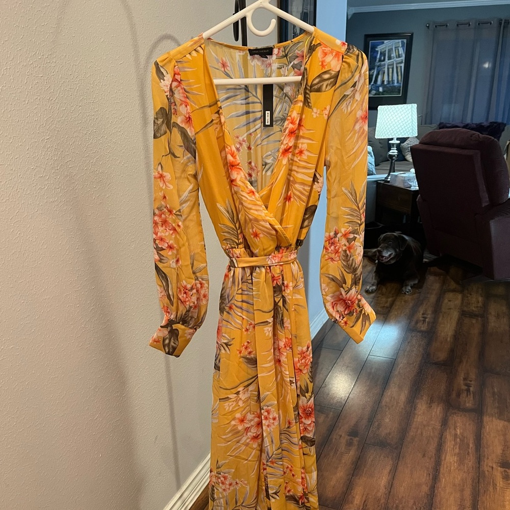 Miss Avenue Yellow Floral Long Sleeve Dress